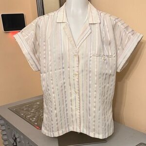 Vintage Cos Cob Cream Striped Short Sleeve Button Down Shirt